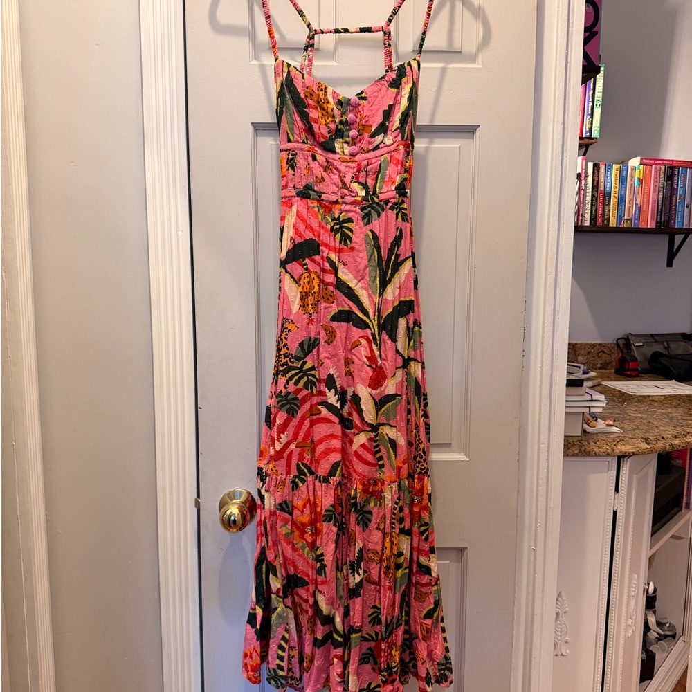 FARM Rio Leopard Forest Open-Back Tiered Midi Dress - Worn Once!!